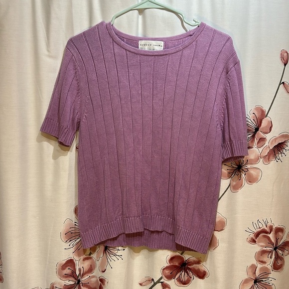 AUGUST SILK Purple Short Sleeve Knit Top Silk/Cotton Blend Size Large - Picture 1 of 6